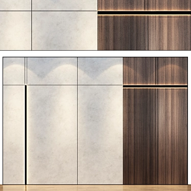 Modern Wood and Marble Wall Panel 3D model image 1 