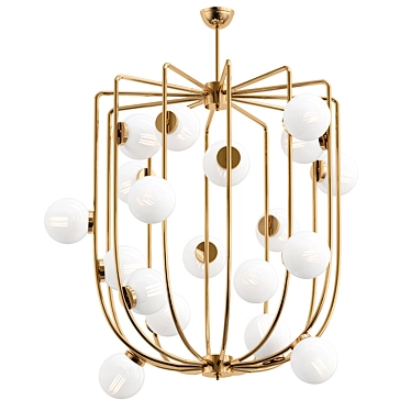 Brass Cage Chandelier Murano Opaline 3D model image 1 