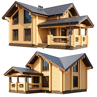 115 sq.m Log Cabin House 3D model image 1 