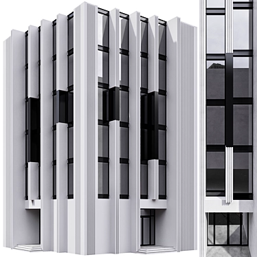 Modern Residential Building with 2 Facades 3D model image 1 