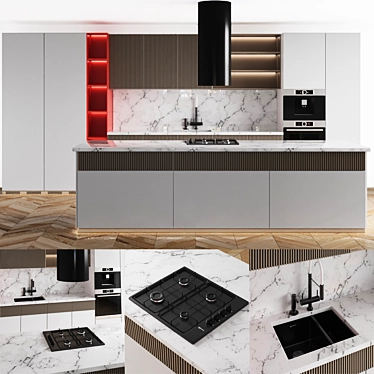 Modern 3D Kitchen Design Kit 3D model image 1 