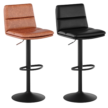 Leather Bar Stool with Metal Base 3D model image 1 