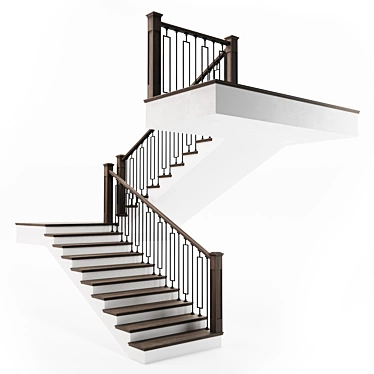 Modern Metal-Wood Staircase - White 3D model image 1 