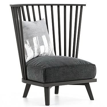 Gray Armchair with Wooden Frame 3D model image 1 