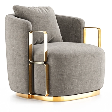 Boho Fabric Armchair with Brass Base 3D model image 1 