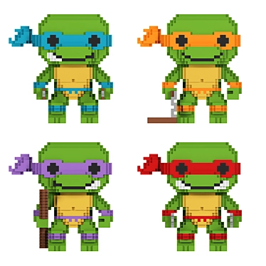 Retro 8-Bit Ninja Turtles Figurines 3D model image 1 