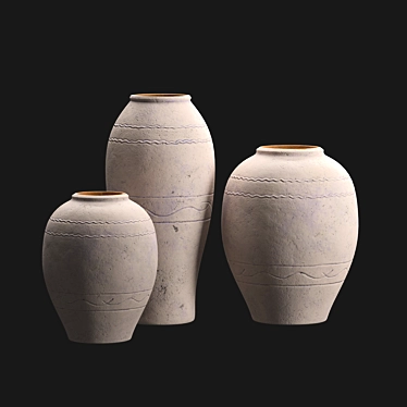 Hand-Painted Blue Terracotta Vases 3D model image 1 