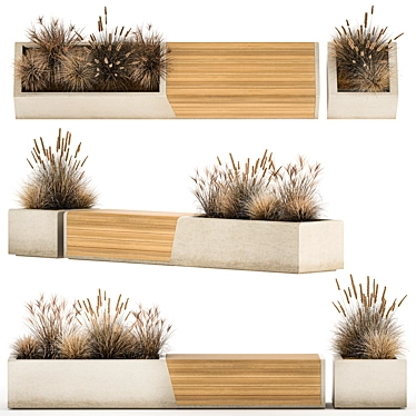 Urban Concrete Bench with Reeds 3D model image 1 