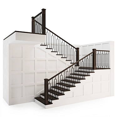 Modern Metal and Wood Staircase 3D model image 1 