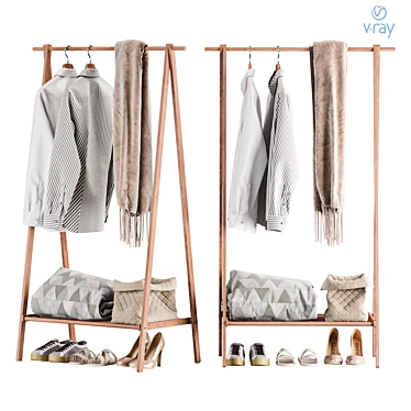 Wooden Clothing Rack with Shelf 3D model image 1 