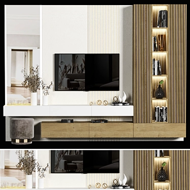 Luxury 4K Wood TV Wall 3D model image 1 