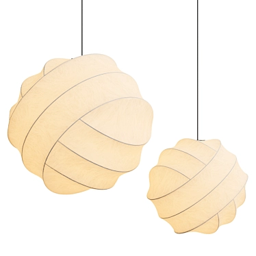 Japanese Silk Chandelier Minimalist Lamp 3D model image 1 