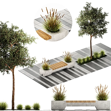 Urban Landscape Collection: Bench, Planters, Trees 3D model image 1 