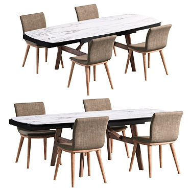 Modern Extendable Ashwood Dining Set 3D model image 1 