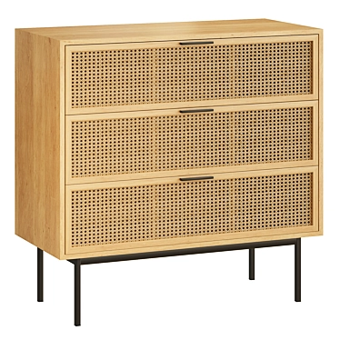 Vintage Style Rattan Drawers Cabinet 3D model image 1 