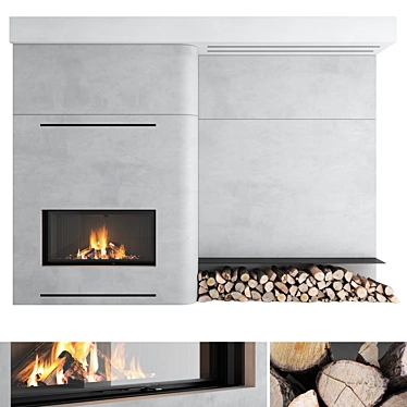 Impressive 3D Fireplace Wall Set 3D model image 1 