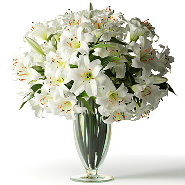 White Lilies in Classic Glass Vase 3D model image 1 