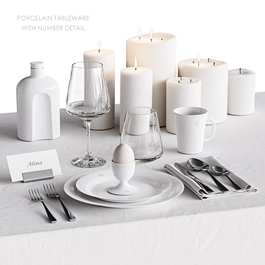 Porcelain Tableware Set with Numbers 3D model image 1 