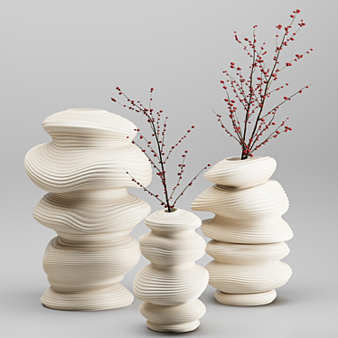 Artisan Deform Ceramic Vase Set 3D model image 1 