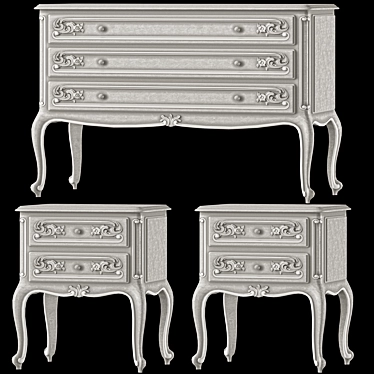 Vintage French Dresser and Nightstand 3D model image 1 