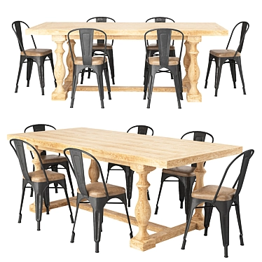 Tolix Metal Dining Set 3D model image 1 