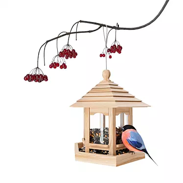 Wooden Bird Feeder with Kalina 3D model image 1 