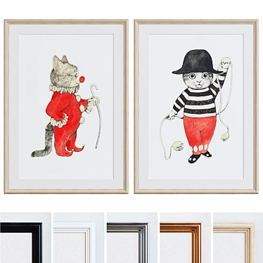 Circus Cat Portrait Frame Set 3D model image 1 