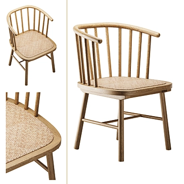  Rustic Rattan Ash Wood Chair 3D model image 1 