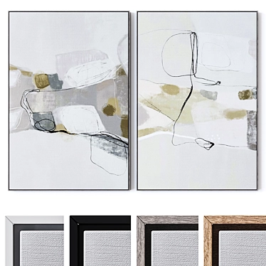 Textured Large Wall Paintings Set 3D model image 1 