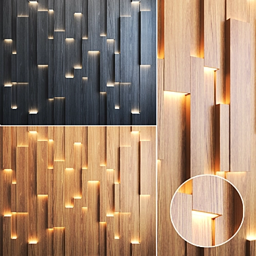 Illuminated 3D Pine Wall Panel 3D model image 1 