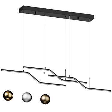 Wave-inspired Linear Pendant Light 3D model image 1 