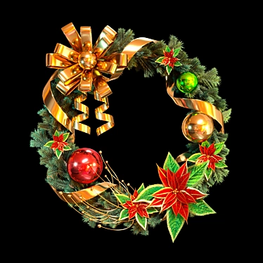 Christmas Wreath with Poinsettia 3D model image 1 