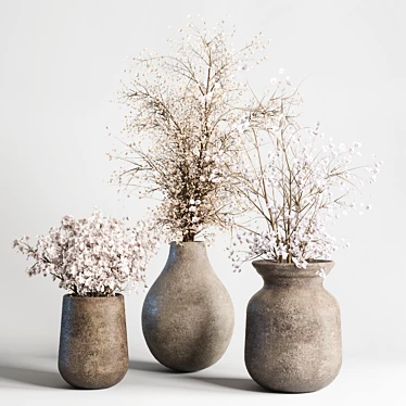 Concrete Vase Bouquet Set 19 3D model image 1 