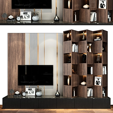 Modern Plywood TV Wall Shelf 3D model image 1 