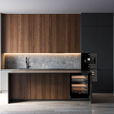 Modern Kitchen Cabinet Set Mesh & Miele 3D model image 1 