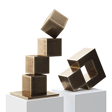 Contemporary Abstract Balance Cube Sculpture 3D model image 1 