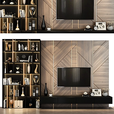 Modern Plywood TV Wall Decor 3D model image 1 