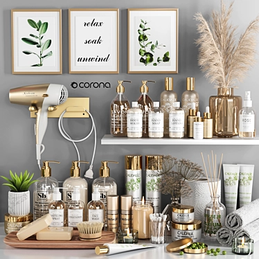 Modern Bathroom Accessory Set: Flowers, Candles, Brush 3D model image 1 