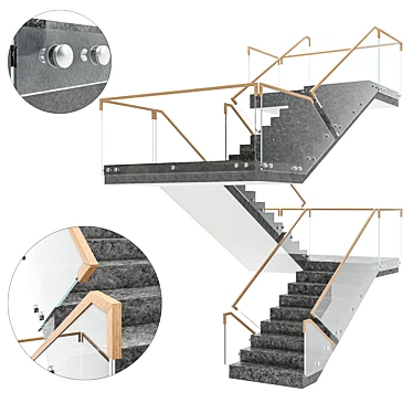 Sleek U-Shaped Stairway 3D model image 1 