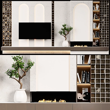 Modern TV Zone with Fireplace 3D model image 1 