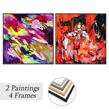 Modern Art Set with Frames 3D model image 1 