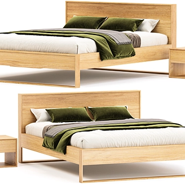 Modern Oak King Bed Frame 3D model image 1 