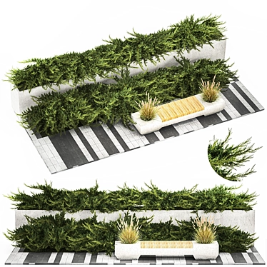 Urban Greenery Set with Concrete Bench 3D model image 1 