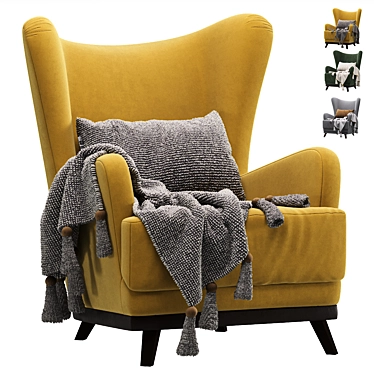 Luxury Oxford Velvet Armchair Yellow 3D model image 1 