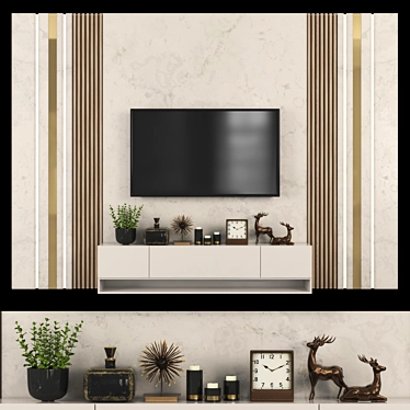  65" TV Wall Set, Vray-Compatible 3D model image 1 