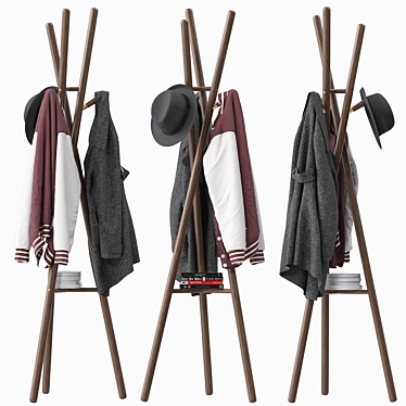 Sleek Wooden Coat Rack Stand 3D model image 1 