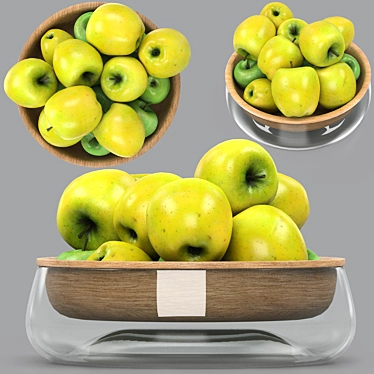 Fresh Green Apples Bowl Display 3D model image 1 