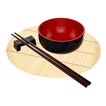 PBR Textured Chopsticks Set with Bowl 3D model image 1 