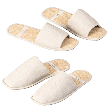 Beige Linen Slippers with Raffia Sole 3D model image 1 