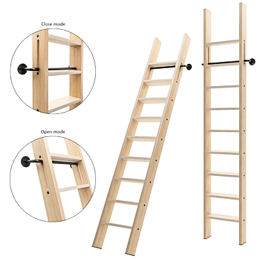 Versatile Wooden Indoor Outdoor Ladder 3D model image 1 